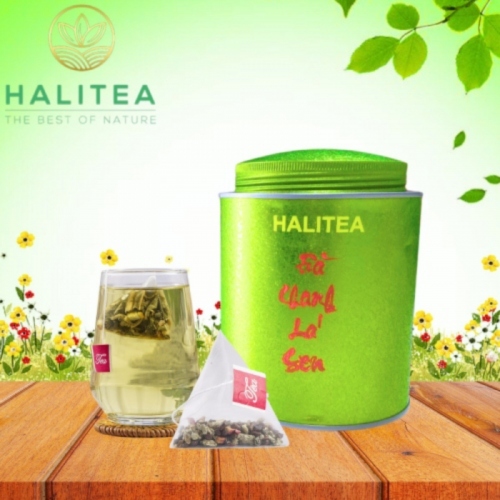 Trà Chanh Lá Sen HALITEA Túi Tam Giác Hộp Thiếc 250g/ hộp/ 50 gói