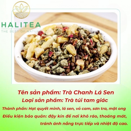 Trà Chanh Lá Sen HALITEA Túi Tam Giác Hộp Thiếc 250g/ hộp/ 50 gói