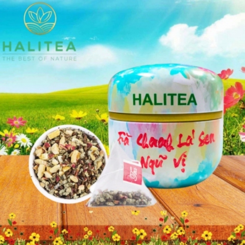 Trà Chanh Lá Sen Ngũ Vị HALITEA Túi Tam Giác Hộp Thiếc 30g/hộp/10 gói