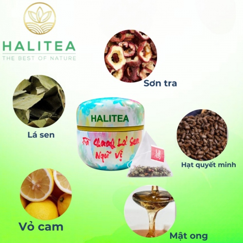 Trà Chanh Lá Sen Ngũ Vị HALITEA Túi Tam Giác Hộp Thiếc 30g/hộp/10 gói