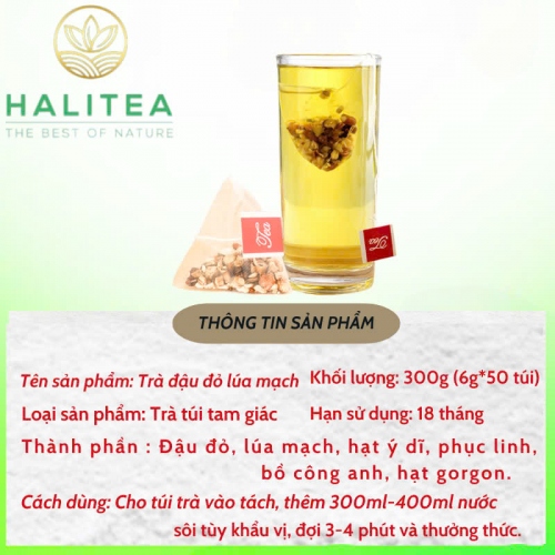Trà Đậu Đỏ Lúa Mạch HALITEA Túi Tam Giác Hộp Thiếc 300g/ hộp/ 50 Túi