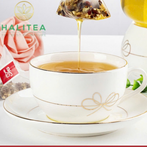 Trà Đậu Đỏ Lúa Mạch HALITEA Túi Tam Giác Hộp Thiếc 300g/ hộp/ 50 Túi