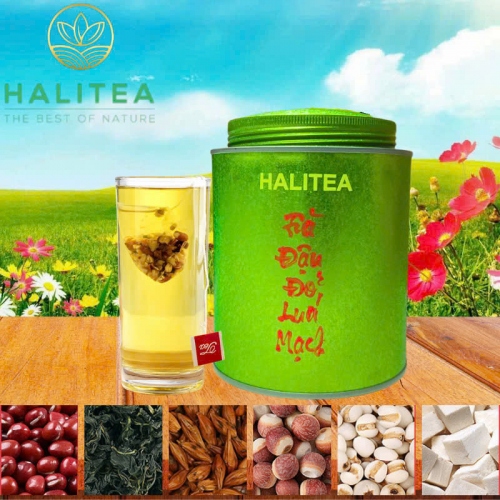 Trà Đậu Đỏ Lúa Mạch HALITEA Túi Tam Giác Hộp Thiếc 300g/ hộp/ 50 Túi