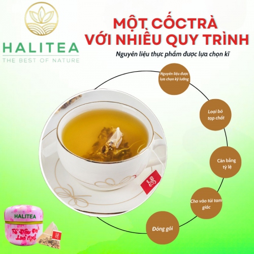 Trà Đậu Đỏ Lúa Mạch HALITEA Túi Tam Giác Hộp Thiếc 60gr/ hộp/10 túi