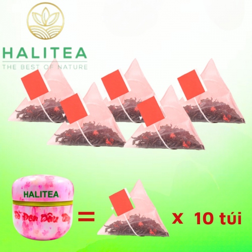 Trà Đen Dâu Tây HALITEA Túi Tam Giác Hộp Thiếc 30gr/ hộp/10 túi