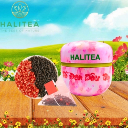 Trà Đen Dâu Tây HALITEA Túi Tam Giác Hộp Thiếc 30gr/ hộp/10 túi