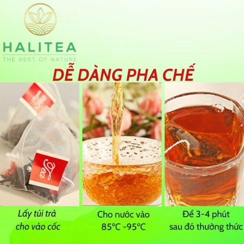 Trà Đen Dâu Tây HALITEA Túi Tam Giác Hộp Thiếc 30gr/ hộp/10 túi