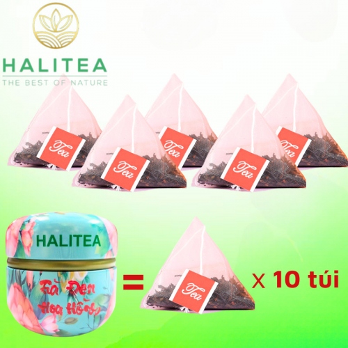 Trà Đen Hoa Hồng HALITEA Túi Tam Giác Hộp Thiếc 30gr/ hộp/10 túi