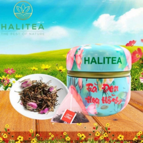 Trà Đen Hoa Hồng HALITEA Túi Tam Giác Hộp Thiếc 30gr/ hộp/10 túi