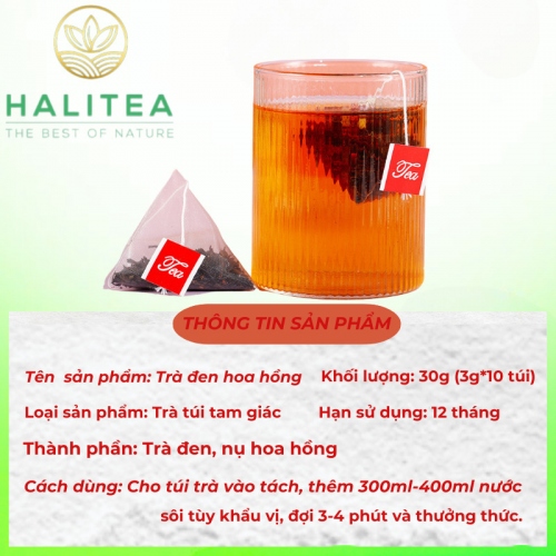Trà Đen Hoa Hồng HALITEA Túi Tam Giác Hộp Thiếc 30gr/ hộp/10 túi