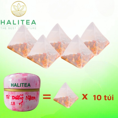 Trà Dưỡng Nhan 18 Vị HALITEA Túi Tam Giác Hộp Thiếc 50gr/ hộp/10 túi