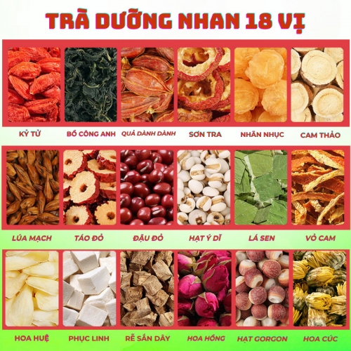 Trà Dưỡng Nhan 18 Vị HALITEA Túi Tam Giác Hộp Thiếc 50gr/ hộp/10 túi