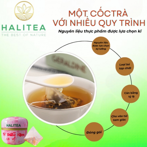 Trà Dưỡng Nhan 18 Vị HALITEA Túi Tam Giác Hộp Thiếc 50gr/ hộp/10 túi