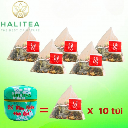 Trà Kim Ngân Hoa Cúc HALITEA Túi Tam Giác Hộp Thiếc 50gr/ hộp/ 10 túi