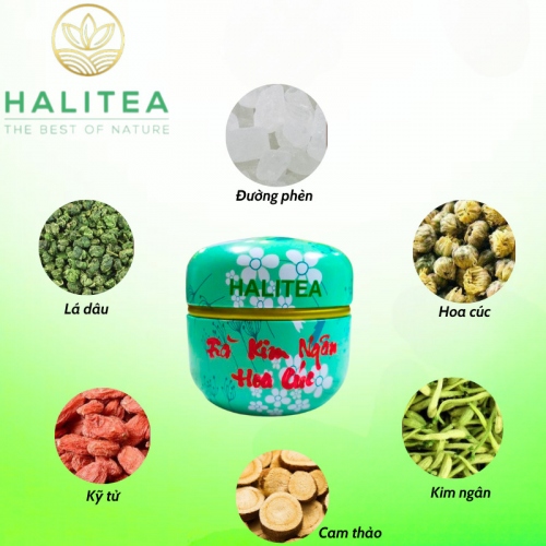 Trà Kim Ngân Hoa Cúc HALITEA Túi Tam Giác Hộp Thiếc 50gr/ hộp/ 10 túi