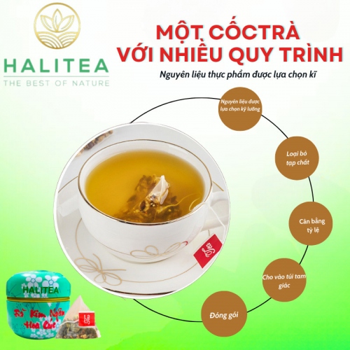 Trà Kim Ngân Hoa Cúc HALITEA Túi Tam Giác Hộp Thiếc 50gr/ hộp/ 10 túi
