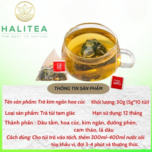 Trà Kim Ngân Hoa Cúc HALITEA Túi Tam Giác Hộp Thiếc 50gr/ hộp/ 10 túi