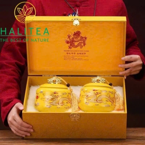 Trà Long Tĩnh (Longjing Tea) Minh Tiền 2025 – Hộp Quà Vàng Hoàng Kim 500g