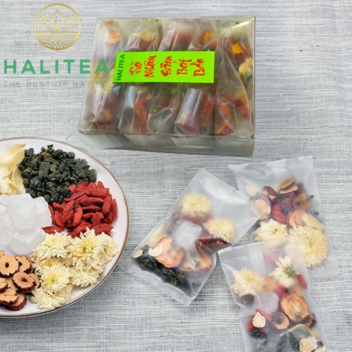 Trà Nhân Sâm Bát Bảo Hộp Kiếng 100gr/ Hộp /10 Gói/ 8 Vị