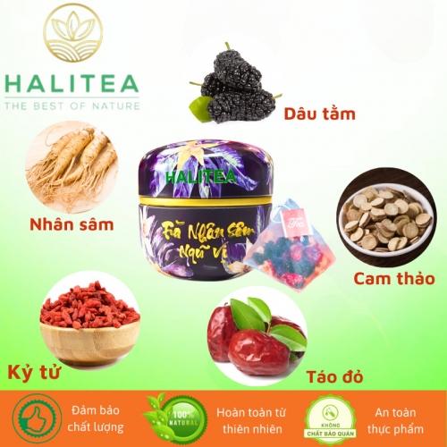 Trà Nhân Sâm Ngũ Vị HALITEA Túi Tam Giác Hộp Thiếc 50gr/ hộp/ 10 túi