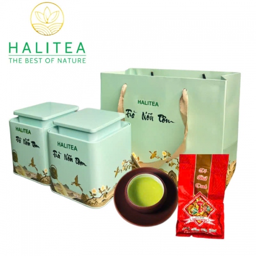 Trà Nõn Tôm HALITEA Cao Cấp Hộp Thiếc 280gr - Set Quà Tặng Lễ Tết