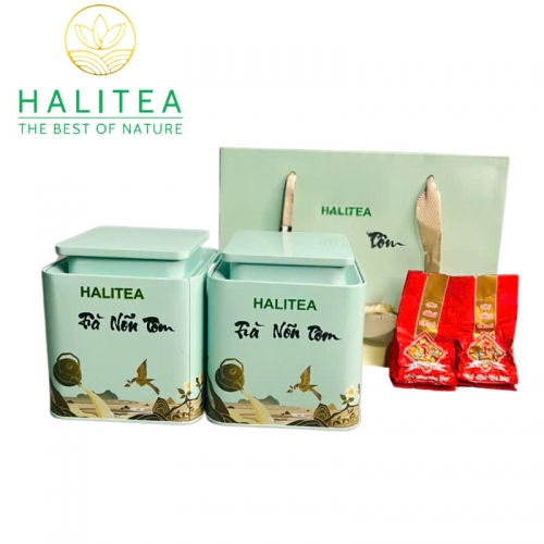 Trà Nõn Tôm HALITEA Cao Cấp Hộp Thiếc 280gr - Set Quà Tặng Lễ Tết