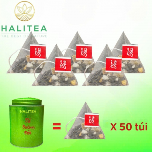 Trà Ô Long Đào HALITEA Túi Tam Giác Hộp Thiếc 175g/ hộp/ 50 Túi