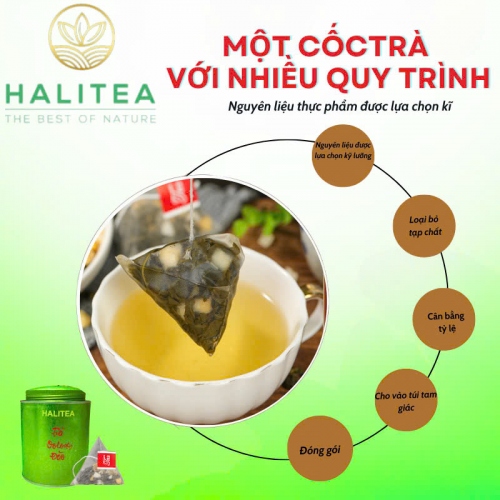 Trà Ô Long Đào HALITEA Túi Tam Giác Hộp Thiếc 175g/ hộp/ 50 Túi