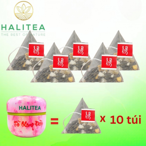 Trà Ô Long Đào HALITEA Túi Tam Giác Hộp Thiếc 35gr/ hộp/ 10 túi