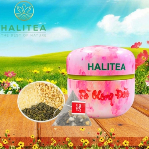 Trà Ô Long Đào HALITEA Túi Tam Giác Hộp Thiếc 35gr/ hộp/ 10 túi