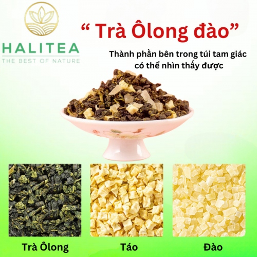 Trà Ô Long Đào HALITEA Túi Tam Giác Hộp Thiếc 35gr/ hộp/ 10 túi