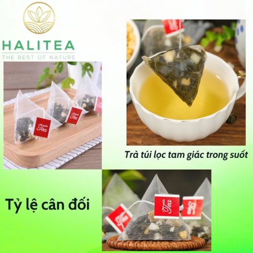 Trà Ô Long Đào HALITEA Túi Tam Giác Hộp Thiếc 35gr/ hộp/ 10 túi
