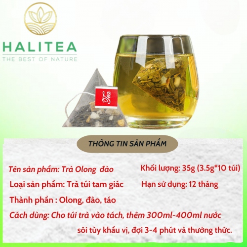 Trà Ô Long Đào HALITEA Túi Tam Giác Hộp Thiếc 35gr/ hộp/ 10 túi