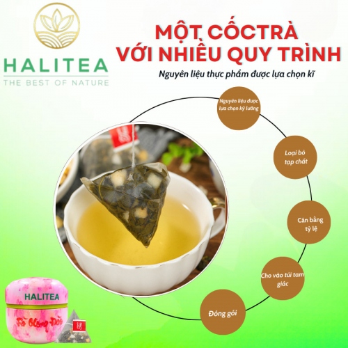 Trà Ô Long Đào HALITEA Túi Tam Giác Hộp Thiếc 35gr/ hộp/ 10 túi