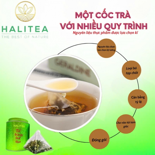 Trà Ô Long Quế Hoa HALITEA Túi Tam Giác Hộp Thiếc 150g/ hộp/ 50 Túi