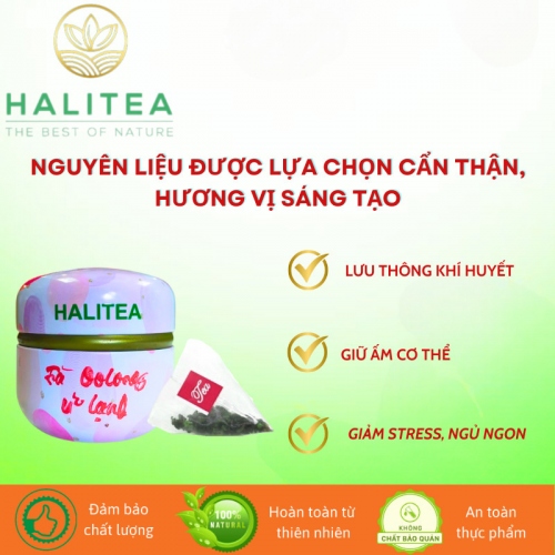Trà Ô Long Ủ Lạnh HALITEA Túi Tam Giác Hộp Thiếc 40g/ hộp/ 10 túi