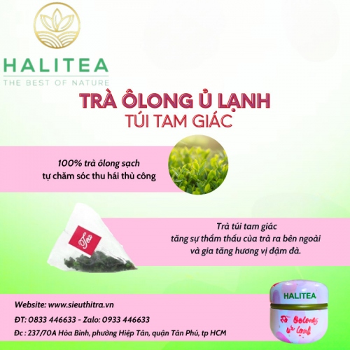 Trà Ô Long Ủ Lạnh HALITEA Túi Tam Giác Hộp Thiếc 40g/ hộp/ 10 túi
