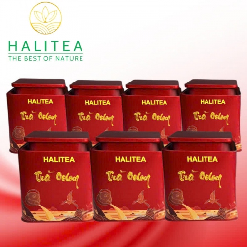 Trà Ôlong HALITEA Cao Cấp Hộp Thiếc Đỏ 400gr - Set Quà Tặng Lễ Tết