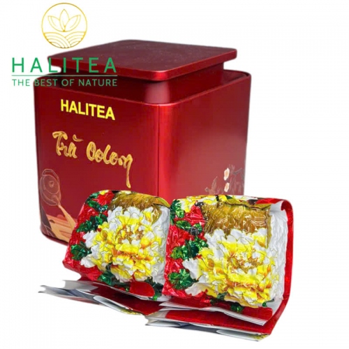 Trà Ôlong HALITEA Cao Cấp Hộp Thiếc Đỏ 400gr - Set Quà Tặng Lễ Tết
