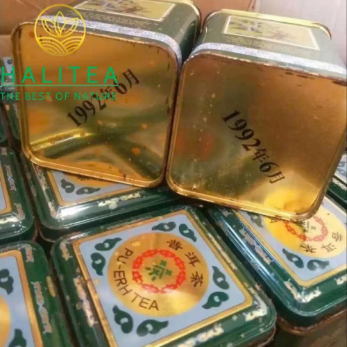 Trà Phổ Nhĩ Chín Cổ Thập Niên 1990 Đặc Tuyển Mãnh Hải Hộp Thiếc 180g