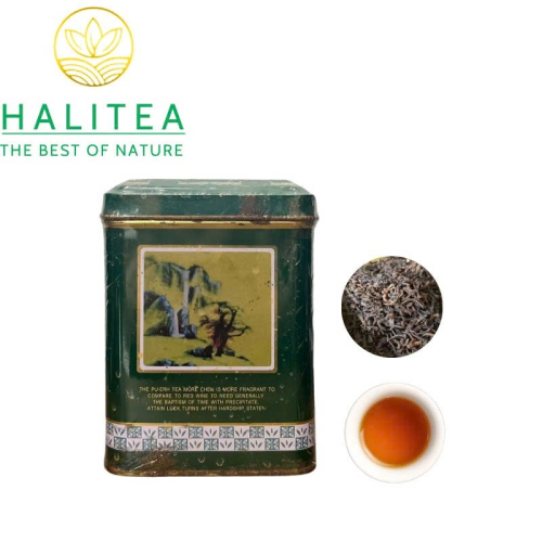 Trà Phổ Nhĩ Chín Cổ Thập Niên 1990 Đặc Tuyển Mãnh Hải Hộp Thiếc 180g