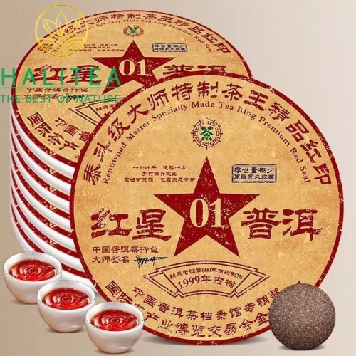 Trà Phổ Nhĩ Chín Cổ Thụ Ban Chương Ngôi Sao Đỏ 1999 – Bánh 357g
