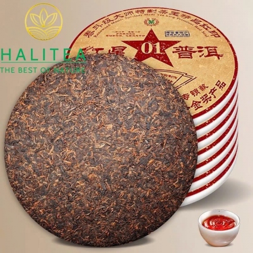 Trà Phổ Nhĩ Chín Cổ Thụ Ban Chương Ngôi Sao Đỏ 1999 – Bánh 357g