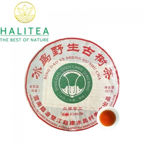 Trà Phổ Nhĩ Chín Cổ Thụ Băng Đảo Hữu Cơ 2008 – Bánh 357g