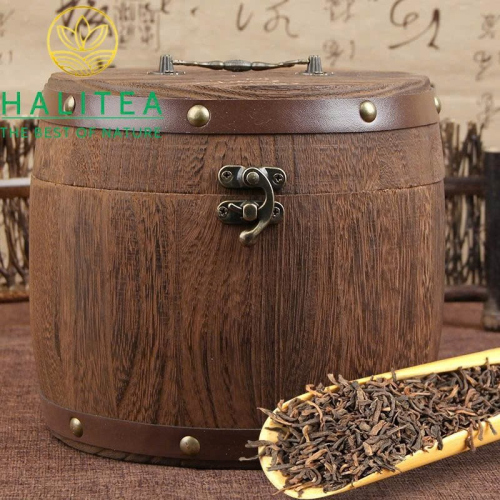 Trà Phổ Nhĩ Chín Cung Đình Mãnh Hải 2005 – Trà Rời  Hộp Gỗ 500g