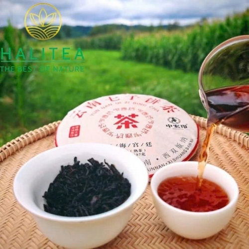 Trà Phổ Nhĩ Chín Cung Đình Trung Hoành Ấn Đỏ - Bánh 357g