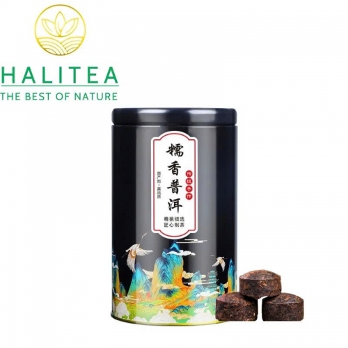 Trà Phổ Nhĩ Chín Viên Hương Nếp – Hộp Thiếc 100g