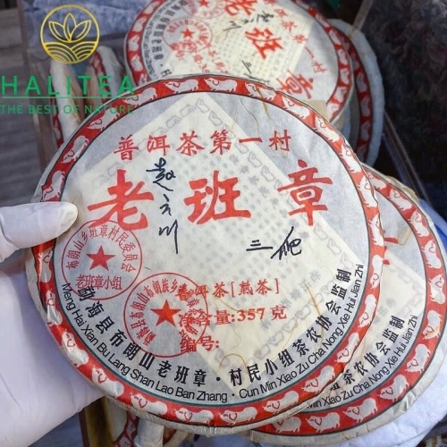 Trà Phổ Nhĩ Chín Lão Ban Chương 2008 – Bánh 357gr