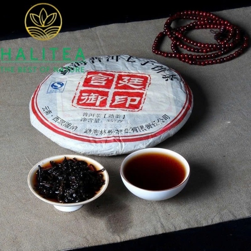 Trà Phổ Nhĩ Chín Mãnh Hải Cung Nghiêm Cổ Thụ 2008 – Bánh 357g
