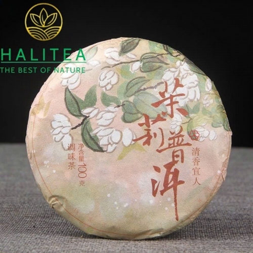 Trà Phổ Nhĩ Chín Mãnh Hải Ướp Hoa Nhài - Bánh 100g